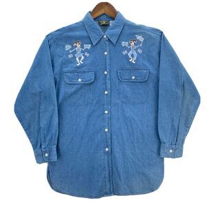 American Rave North Carolina Shirt Woman 's Medium Blue Button Up Denim NWT